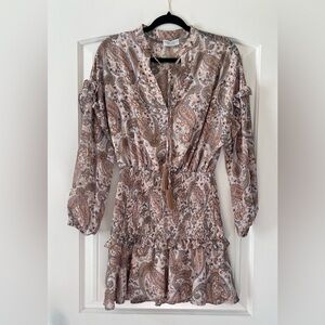 Dress Forum Small Dress Beige Smocked Ruffled‎ Tiered Lined Tassels Paisley